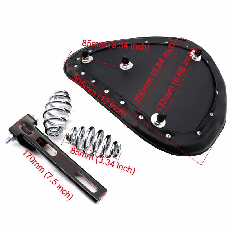 Motorcycle Retro Black Leather Old School Solo Seat+3" Spring Swivel Bracket for Harley Custom Chopper Bobber Saddle Seat