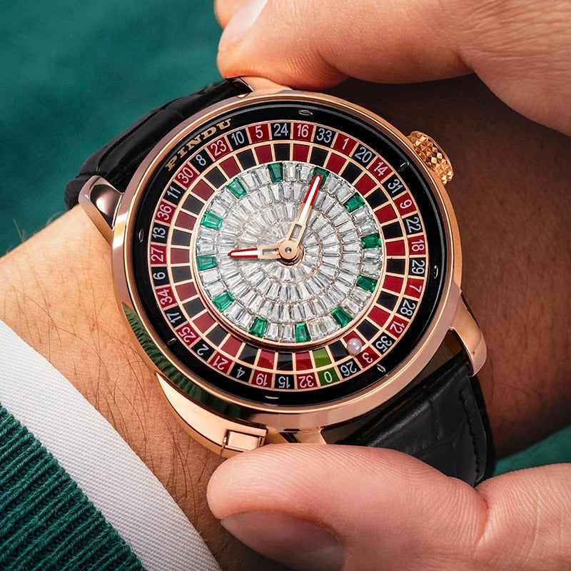 PINDU Design New NH35A Mechanical Watches Men Push Button Turn Russian Roulette Game Sapphire Mirror Diamond Dial