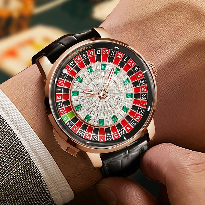 PINDU Design New NH35A Mechanical Watches Men Push Button Turn Russian Roulette Game Sapphire Mirror Diamond Dial