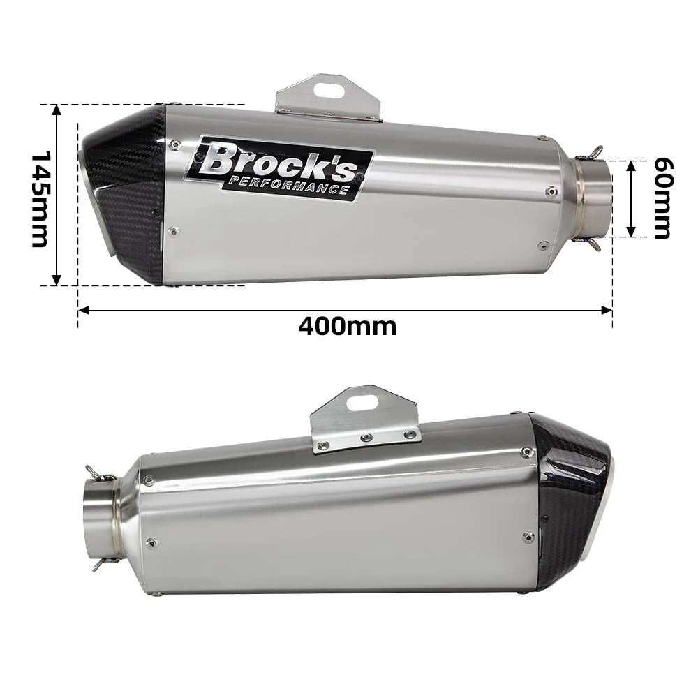 60mm Universal Brock CT Exhaust Muffler with Carbon Fiber Tip For BMW Yamaha GSX1300 GSX-R1000 ZX14R S1000RR