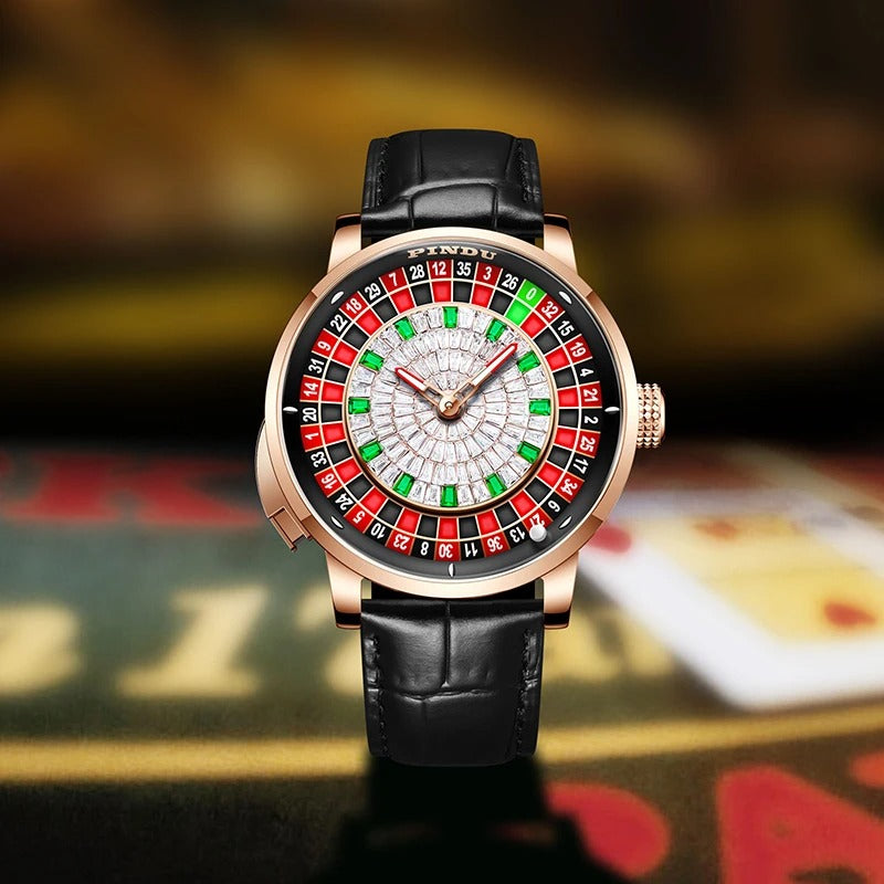 PINDU Design New NH35A Mechanical Watches Men Push Button Turn Russian Roulette Game Sapphire Mirror Diamond Dial