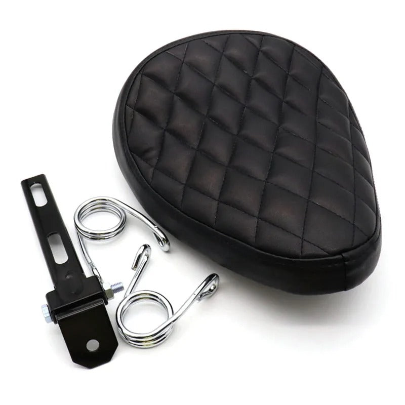 Motorcycle Retro Black Leather Old School Solo Seat+3" Spring Swivel Bracket for Harley Custom Chopper Bobber Saddle Seat
