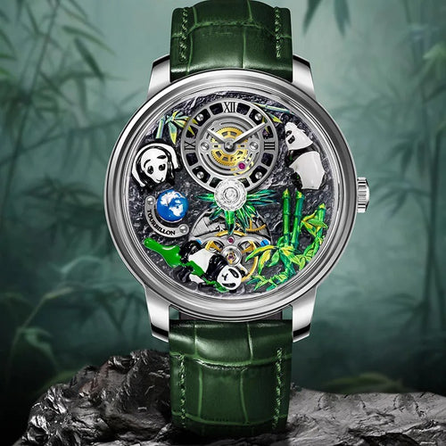 2025 PINDU New Panda Series National Treasure Symbol Men Mechanical Watch Rotating Crystal Ball 45.5MM Wristwatches Men M2791B