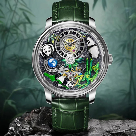 2025 PINDU New Panda Series National Treasure Symbol Men Mechanical Watch Rotating Crystal Ball 45.5MM Wristwatches Men M2791B