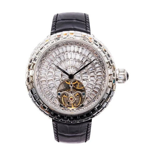 Ladies Fashion Mechanical Watch Designer New Elegant Luxury Diamonds Genuine Leather Strap Needle Buckle Women Fine Wristwatch