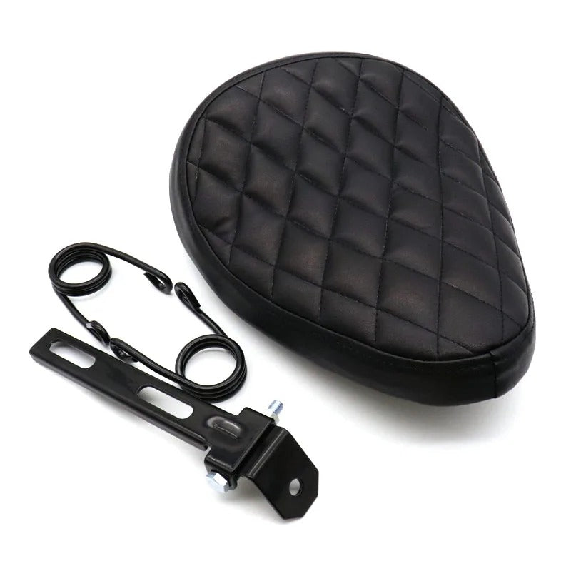 Motorcycle Retro Black Leather Old School Solo Seat+3" Spring Swivel Bracket for Harley Custom Chopper Bobber Saddle Seat