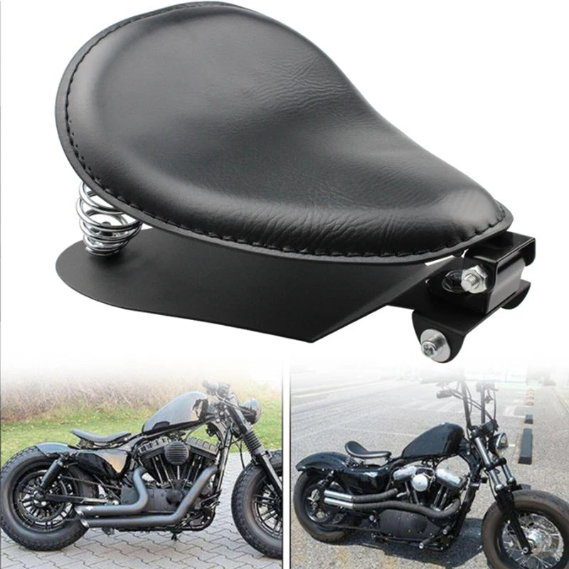 Motorcycle Solo Spring Seat Black Leather Bobber Saddle For Harley Sportster XL883 X48 XL1200 Dyna Softail Custom Chopper Cushio