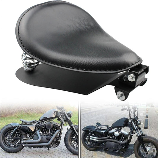 Motorcycle Solo Spring Seat Black Leather Bobber Saddle For Harley Sportster XL883 X48 XL1200 Dyna Softail Custom Chopper Cushio