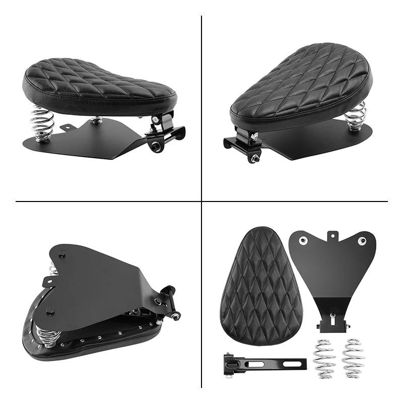 1SET Motorcycle Retro PU Leather Solo Seat With 3" Spring Bracket For Harley Custom Chopper Sportster Bobber Honda Yamaha
