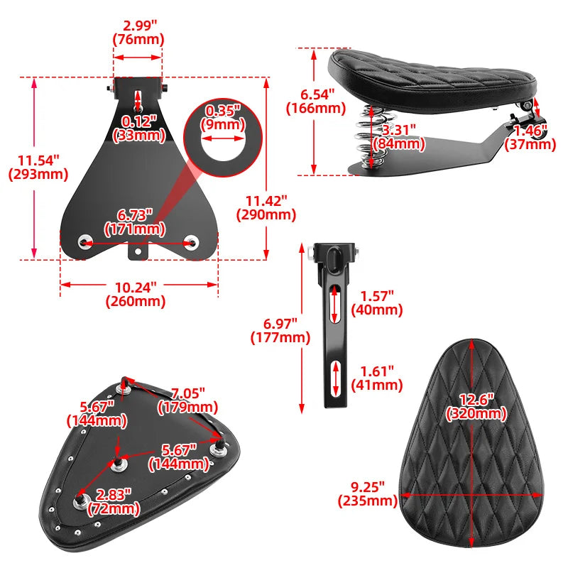1SET Motorcycle Retro PU Leather Solo Seat With 3" Spring Bracket For Harley Custom Chopper Sportster Bobber Honda Yamaha