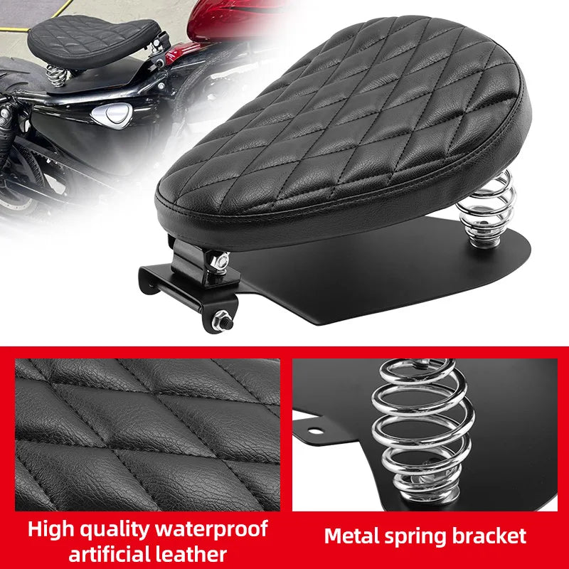 1SET Motorcycle Retro PU Leather Solo Seat With 3" Spring Bracket For Harley Custom Chopper Sportster Bobber Honda Yamaha