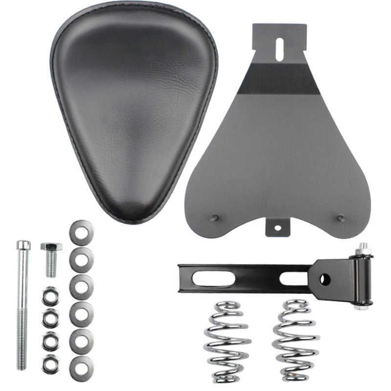Motorcycle Solo Spring Seat Black Leather Bobber Saddle For Harley Sportster XL883 X48 XL1200 Dyna Softail Custom Chopper Cushio