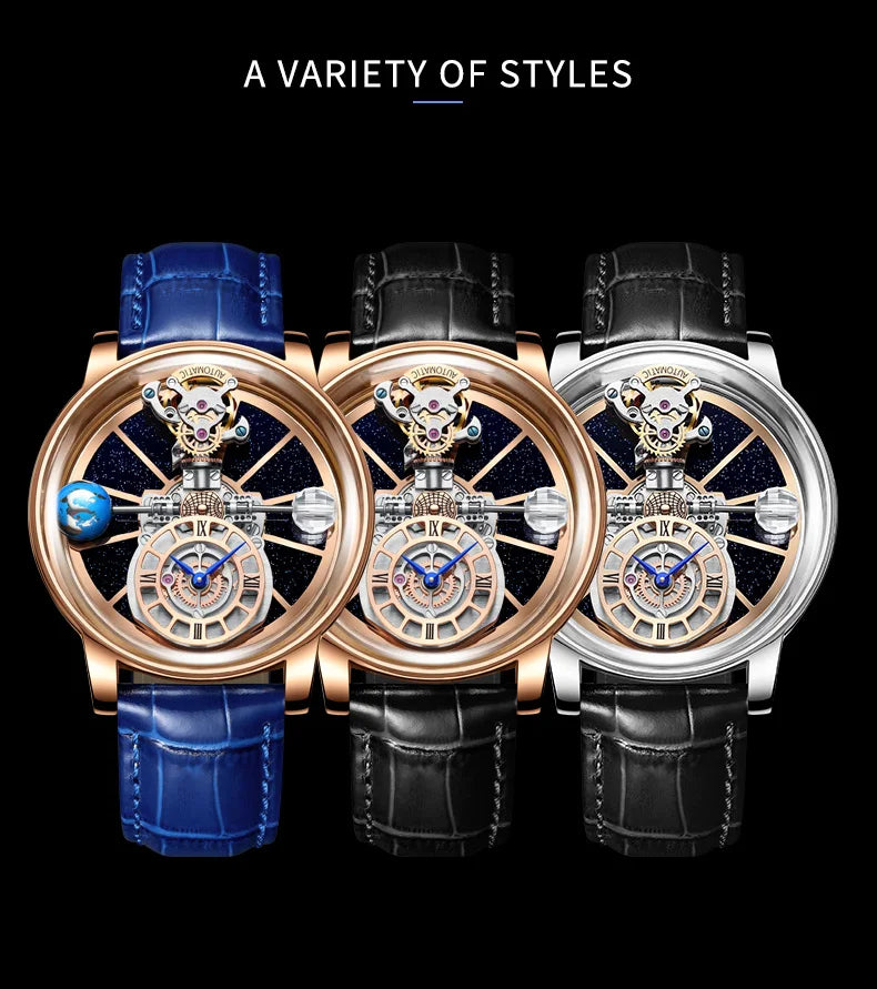 2024 HAEMMER Celestial Men's Watch Transparent Case Design Men's Leather Quartz Watch Time Adjustment Jacob Relogio Waterproof