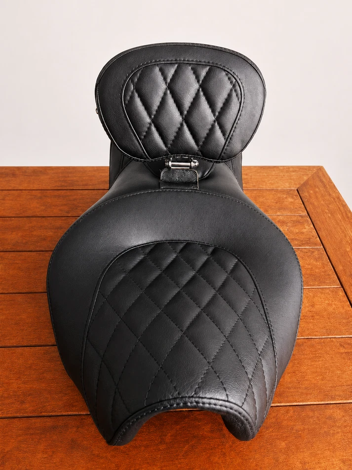 For Royal Enfield Super Meteor 650 Custom Black Diamond Seat with Backrest & Gel